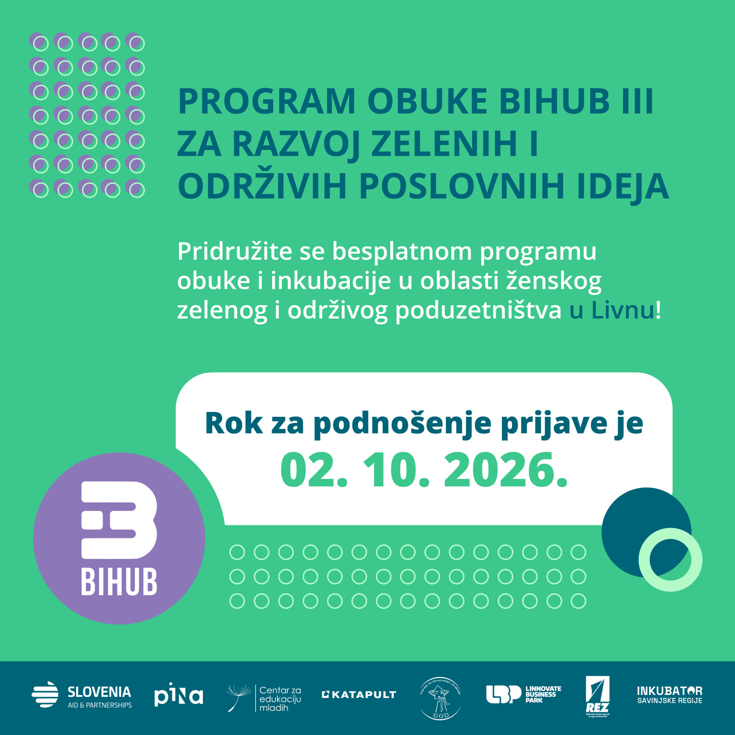 JAVNI POZIV ZA UKLJUČENJE U PROGRAM OBUKE I INKUBACIJE U OBLASTI ŽENSKOG ZELENOG I ODRŽIVOG PODUZETNIŠTVA
