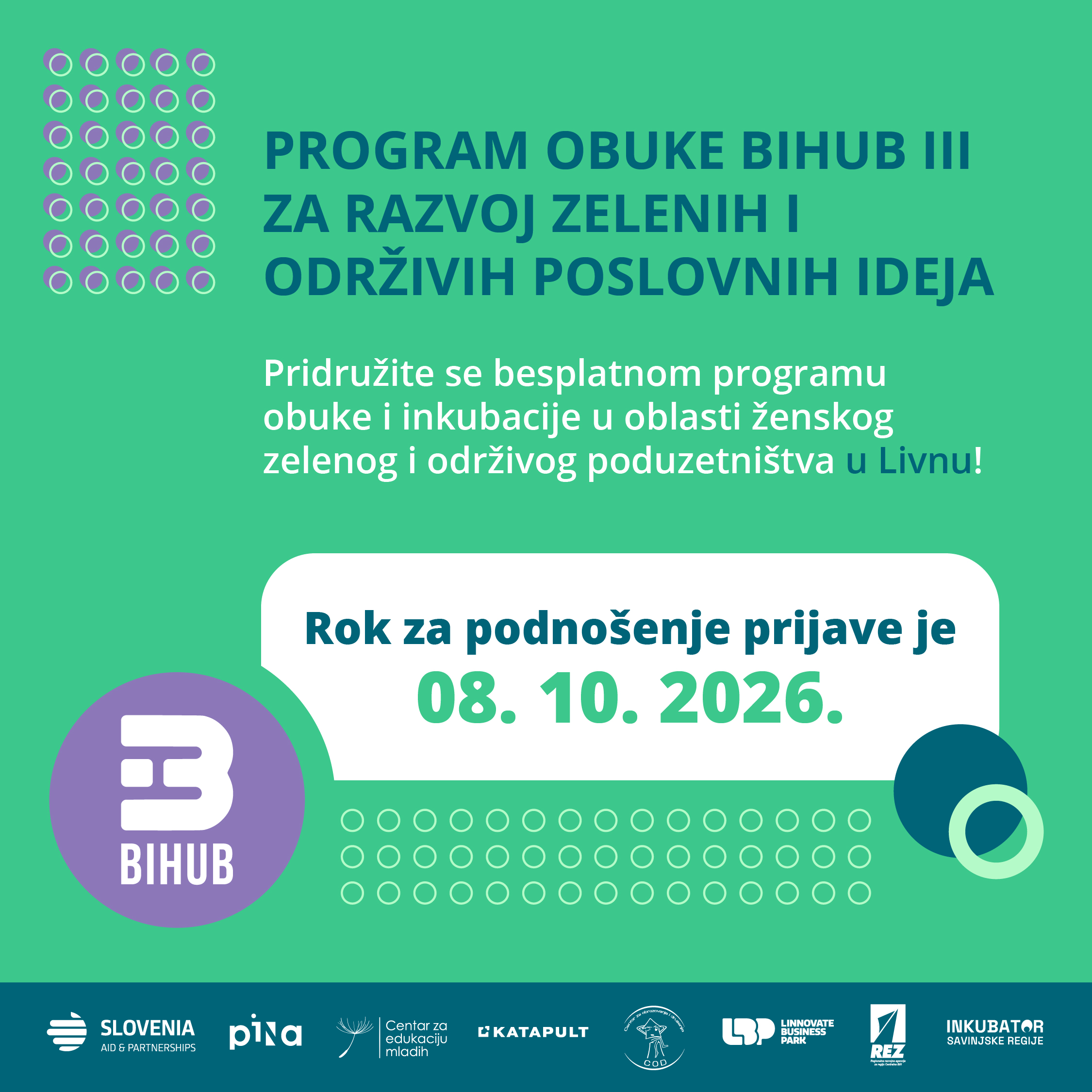 JAVNI POZIV ZA UKLJUČENJE U PROGRAM OBUKE I INKUBACIJE U OBLASTI ŽENSKOG ZELENOG I ODRŽIVOG PODUZETNIŠTVA