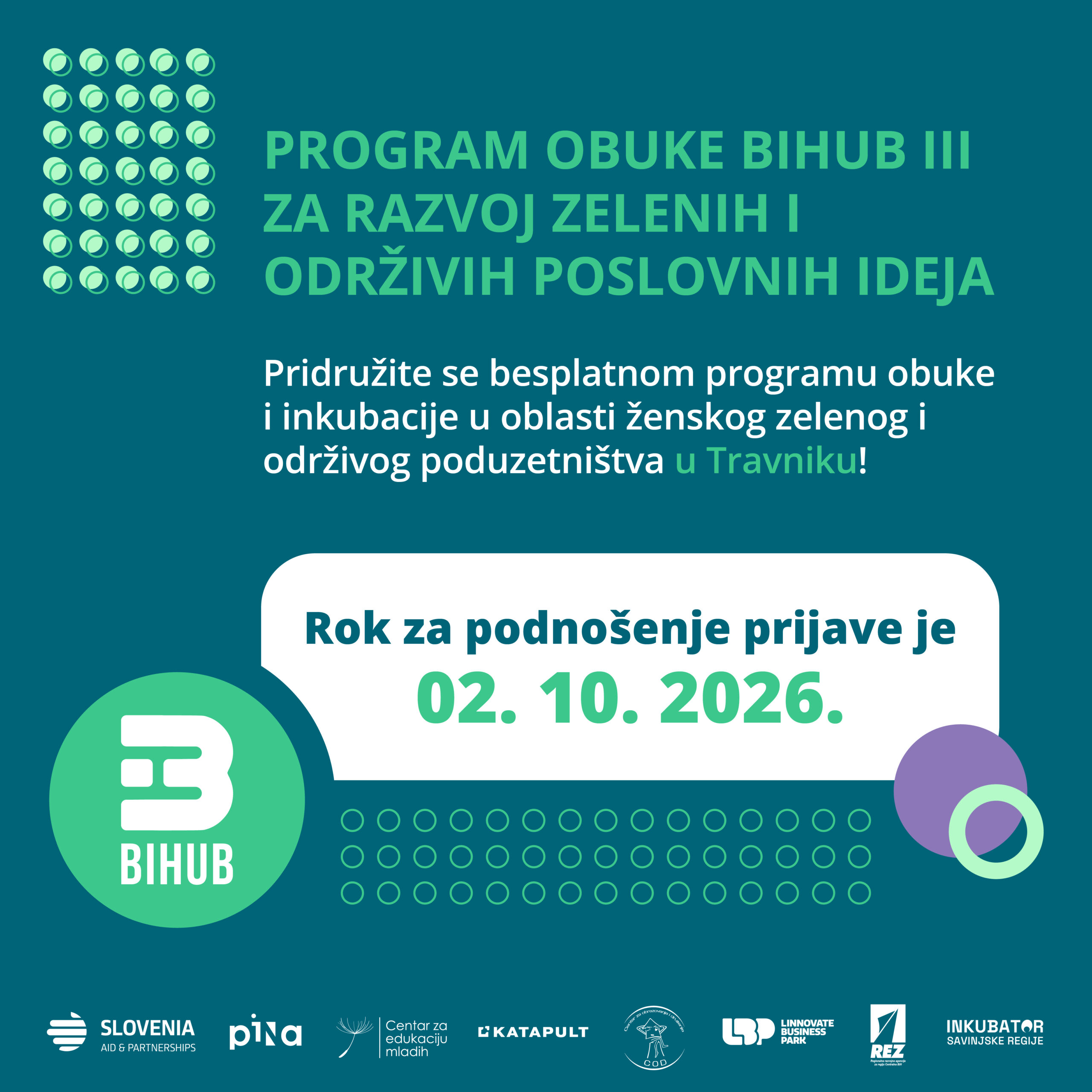 JAVNI POZIV ZA UKLJUČENJE U PROGRAM OBUKE I INKUBACIJE U OBLASTI ŽENSKOG ZELENOG I ODRŽIVOG PODUZETNIŠTVA